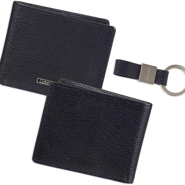 Calvin Klein Men's Leather RFID Minimalist Bifold Wallet Gift Set