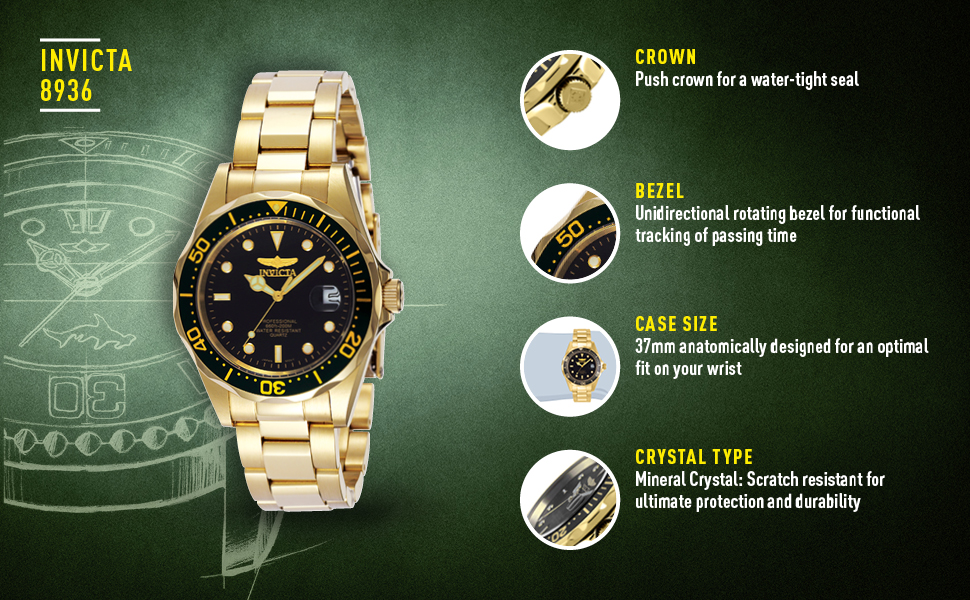 Invicta Men's 8936 Pro Diver Collection 23k Gold Plated Watch - Image 2